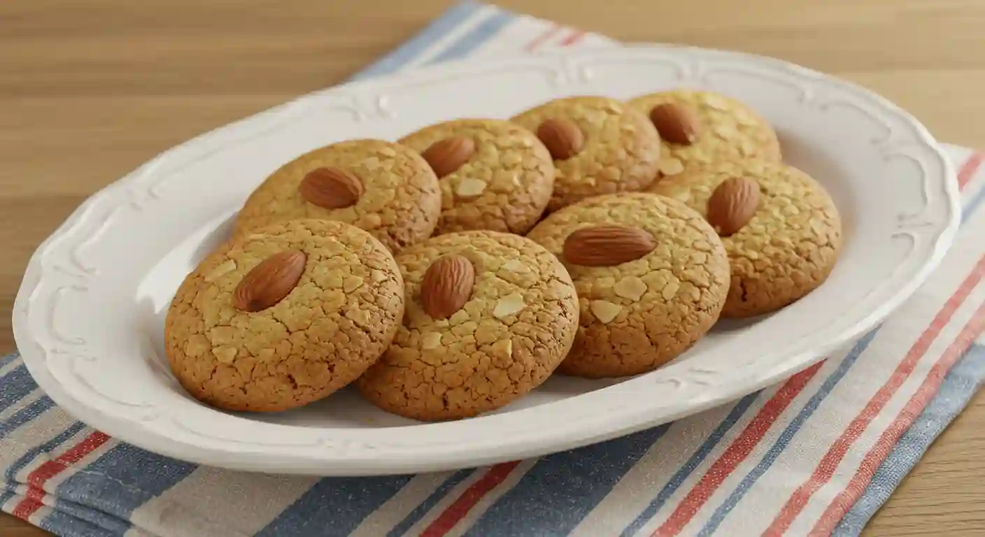 Gluten free sugar free cookies with almond toppings on a plate, perfect for healthy snacking and baking