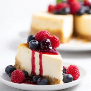 Fully baked and cooled keto cheesecake recipe with golden edges