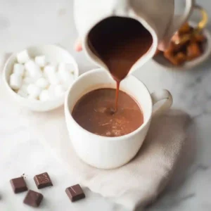 A comforting cup of velvety Dairy Free Hot Chocolate served with dark chocolate squares.