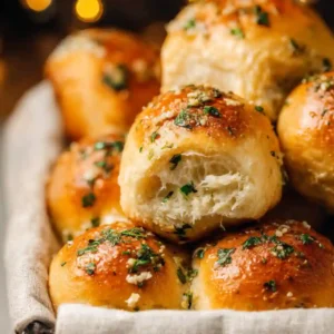 A close-up of fluffy dinner rolls in a basket with one torn open to show the soft crumb, illustrating one of the best easy bread recipes for beginners.