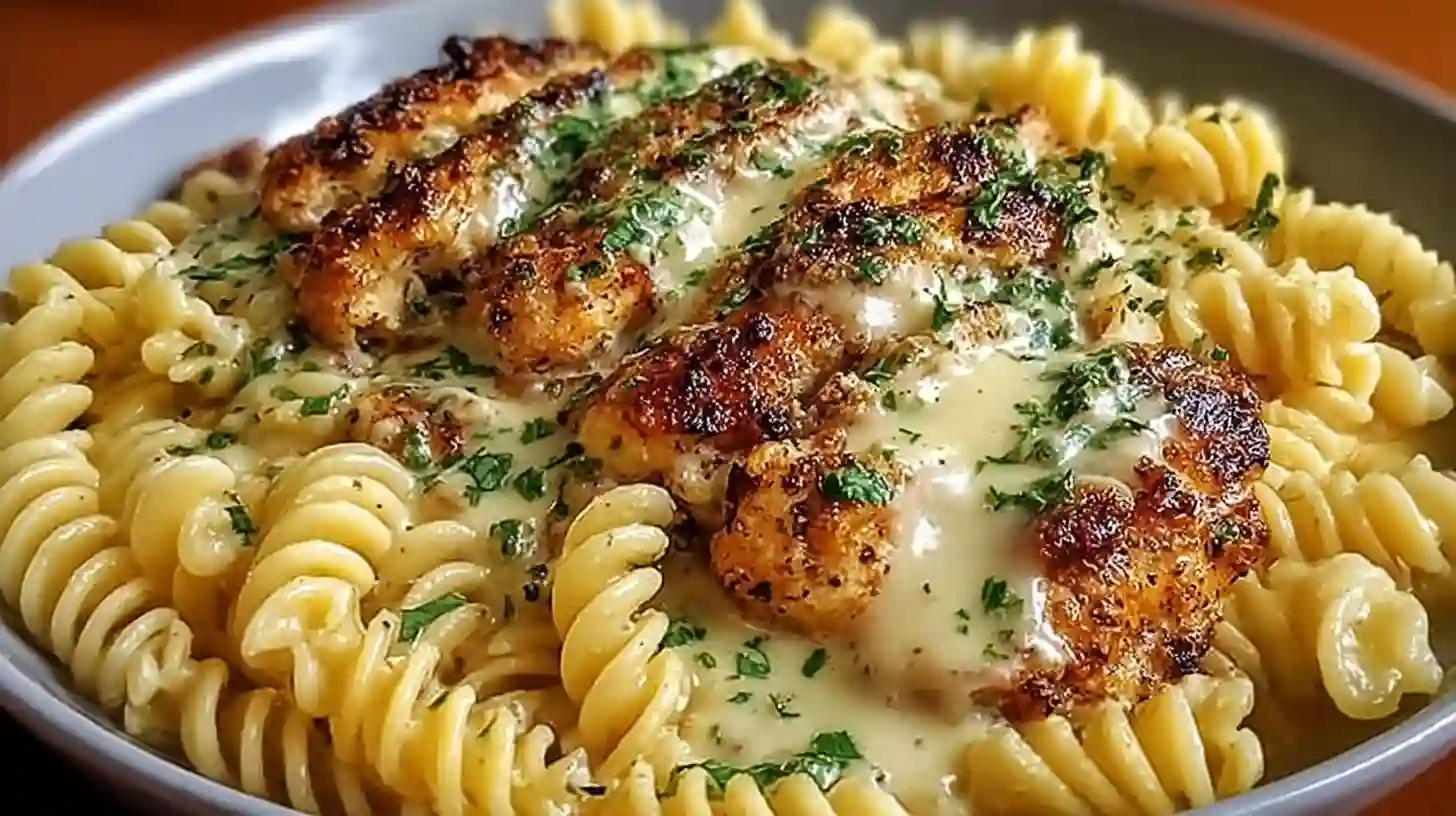 Creamy Garlic Butter Chicken and Rotini in Parmesan Sauce