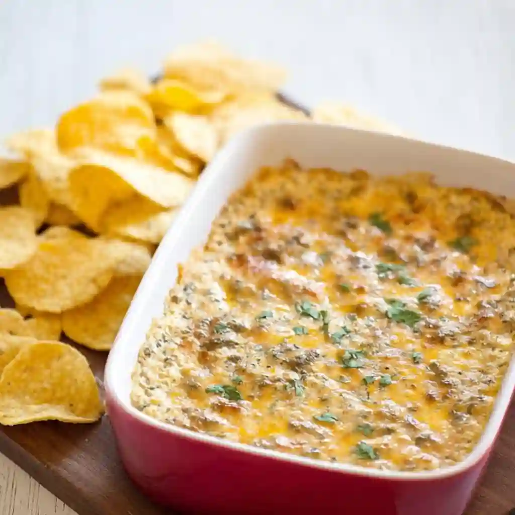 Mixing the savory Hissy Fit Dip mixture in a bowl before baking.
