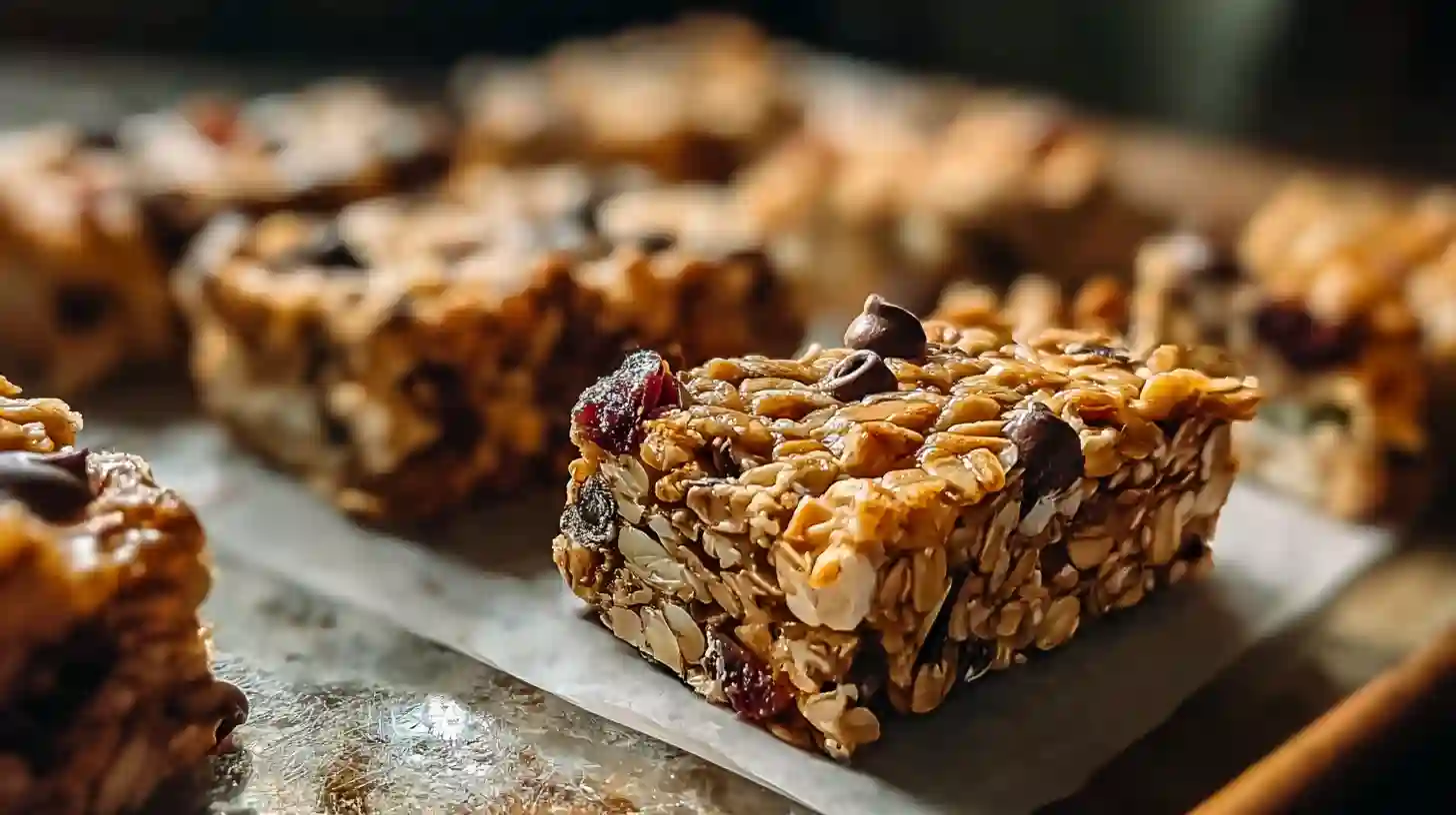Healthy no bake granola bars made with oats, nuts, and honey