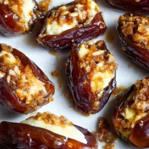 A hand holding a warm Stuffed Dates, showing the soft texture and gooey filling.