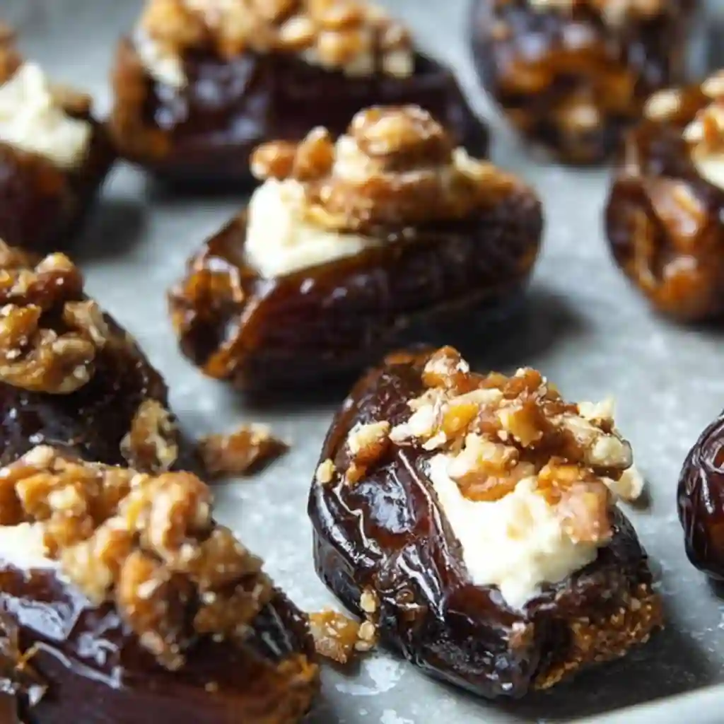Filling Stuffed Dates with mascarpone cheese and sprinkling with chopped pecans before broiling.