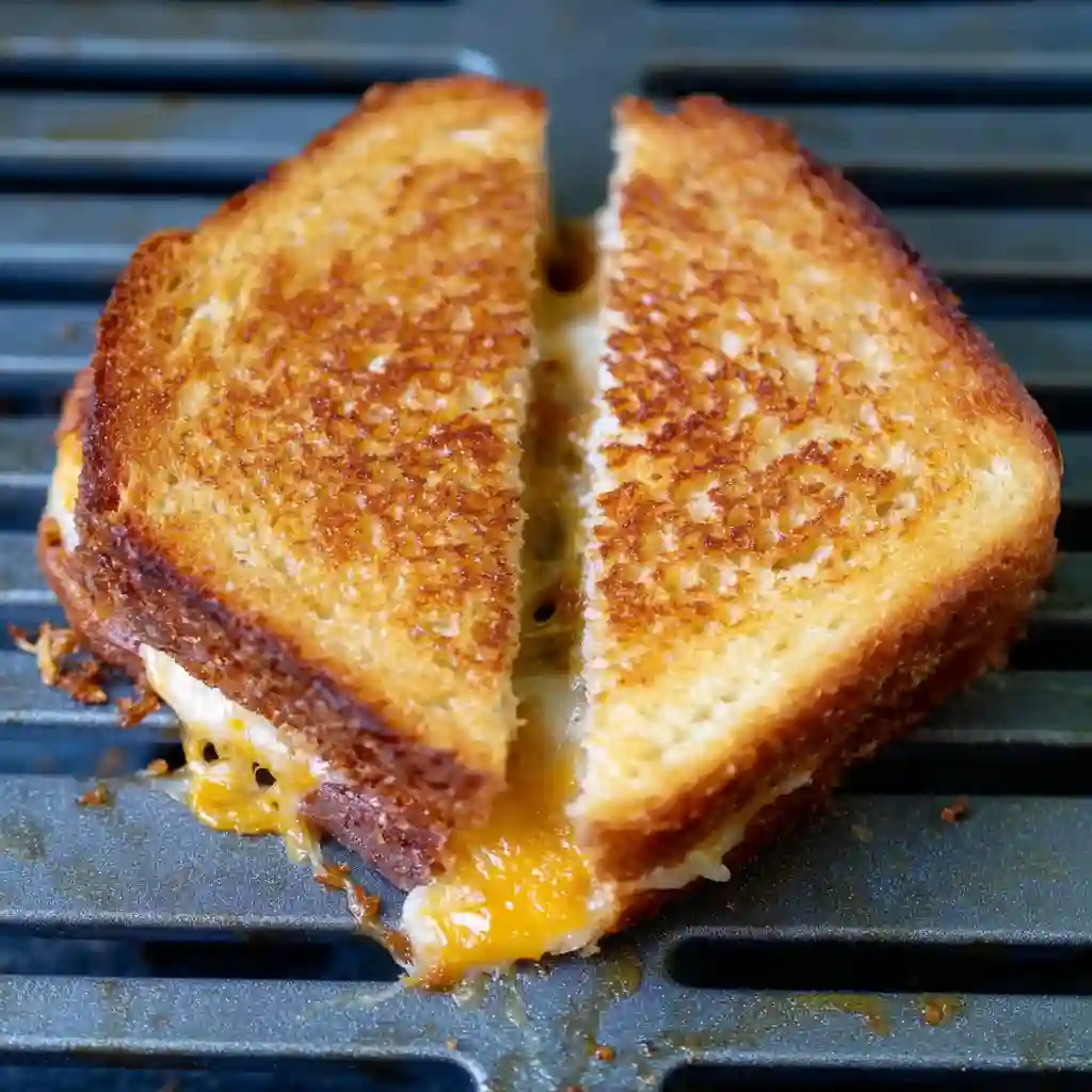 Side by side comparison of Air Fryer Grilled Cheese made with mayo versus butter.