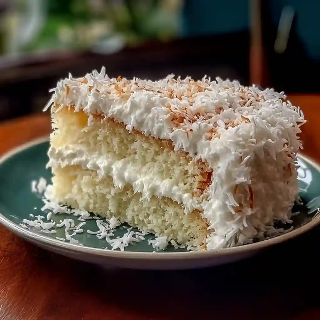 Close up texture of whipped topping and shredded coconut flakes.