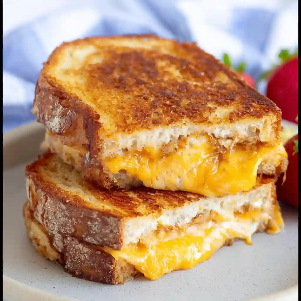 Crispy Air Fryer Grilled Cheese served next to a bowl of tomato soup.