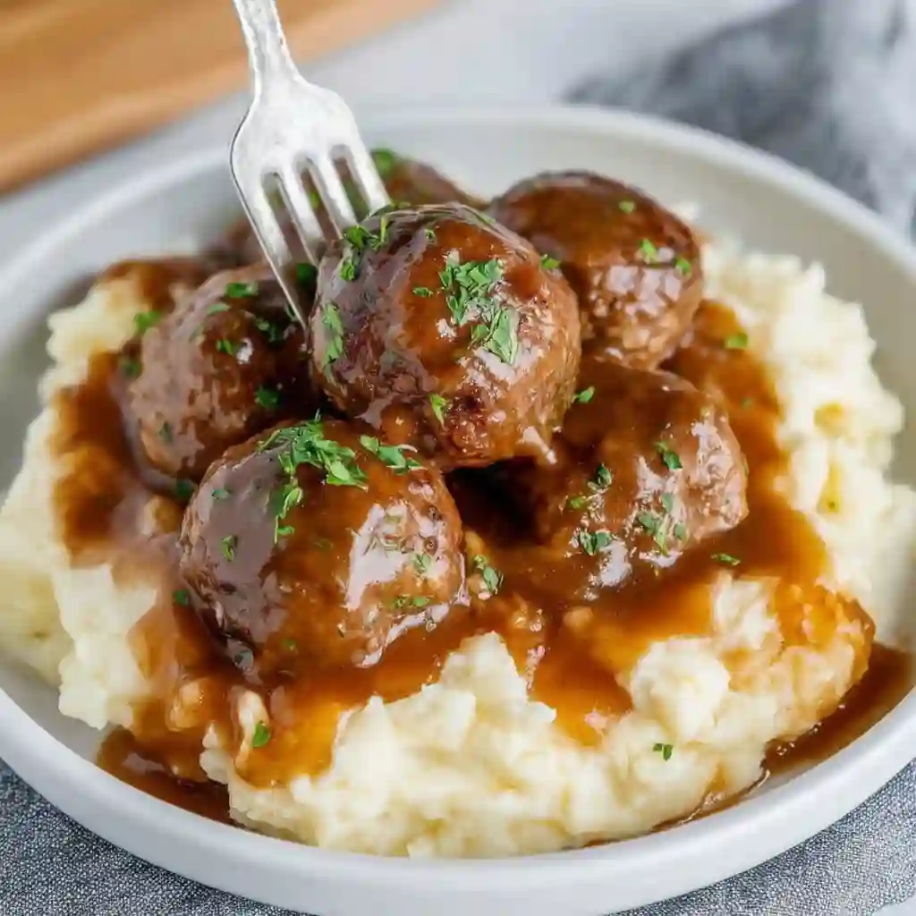 Browning beef meatballs in a cast iron skillet.
