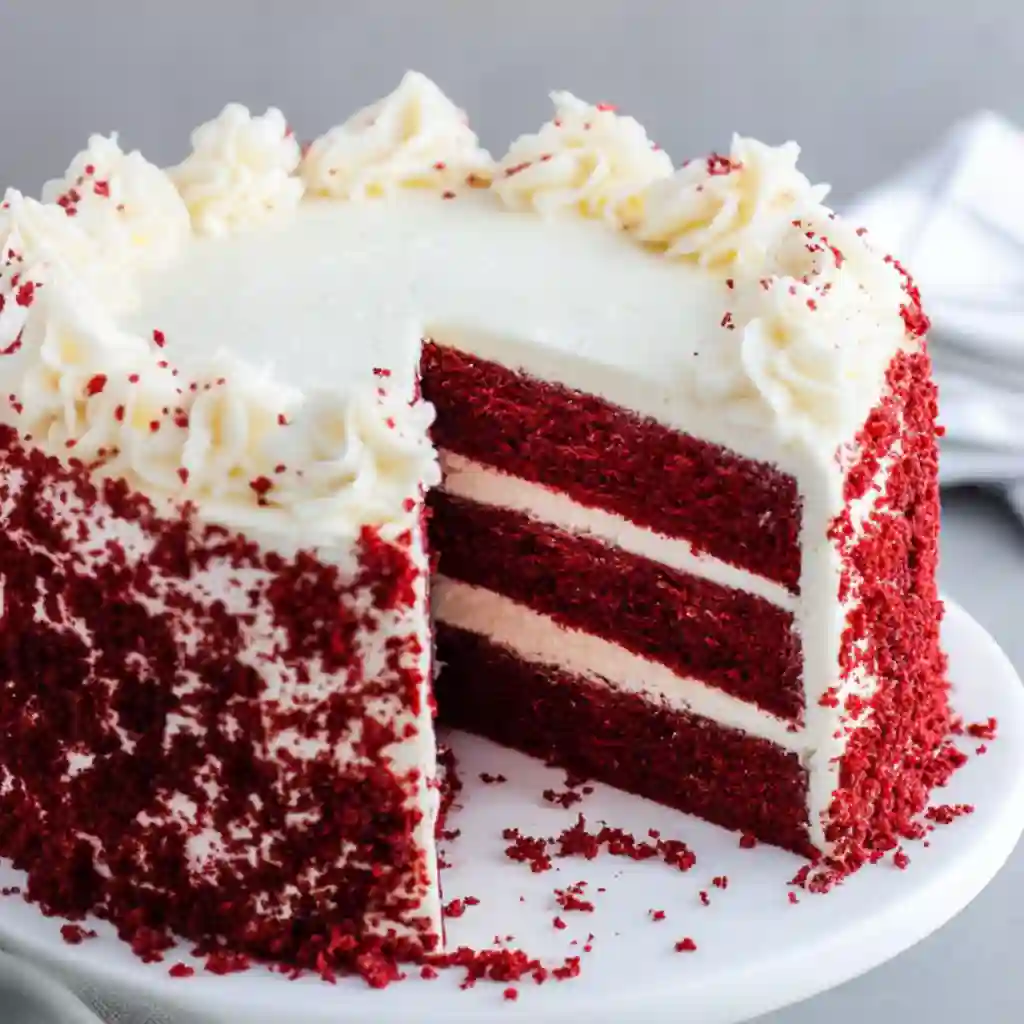 Essential ingredients for Red Velvet Buttermilk Cake including buttermilk and cocoa.
