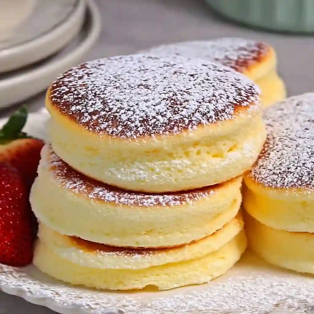 Steam-frying technique for cooking Japanese soufflé pancakes in a covered pan.