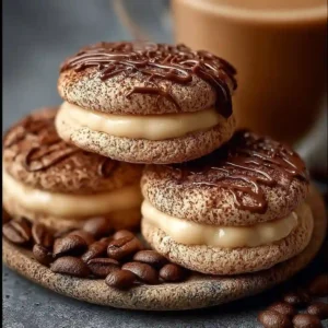 Stack of fresh Coffee Cake Cookies with cinnamon streusel and vanilla glaze