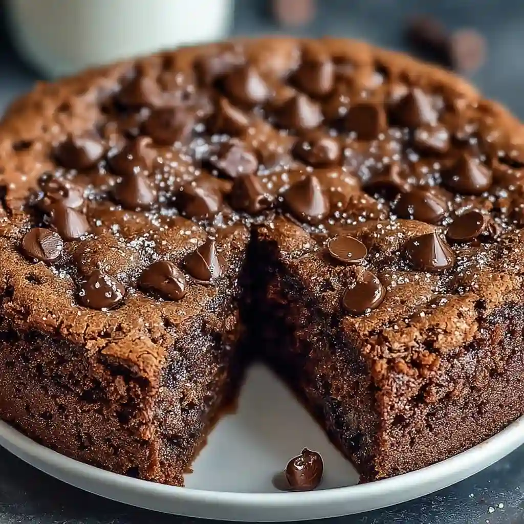 Mixing chocolate chips into the dark cocoa cookie dough batter.