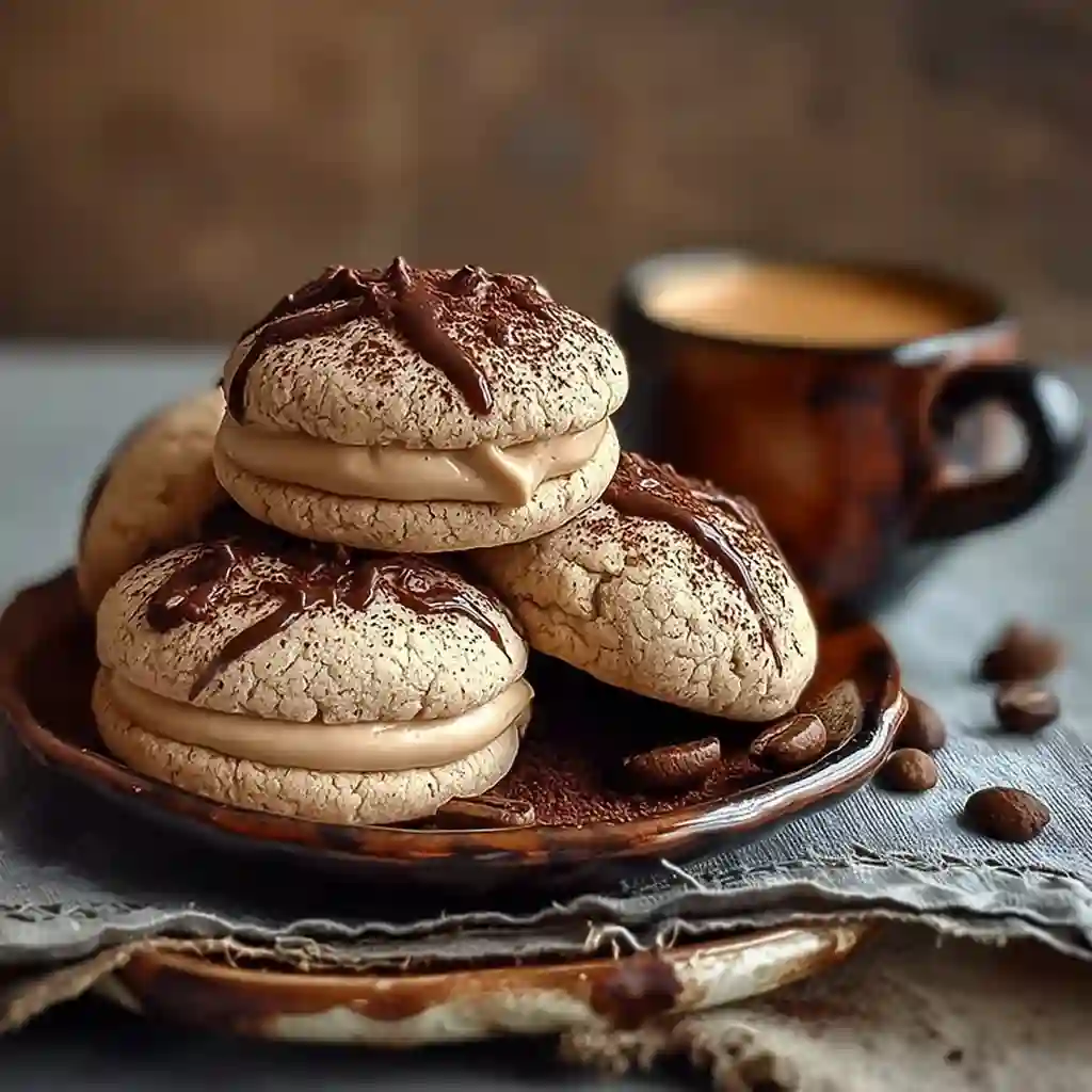 Unbaked coffee cake cookie dough balls topped with cinnamon streusel on a baking sheet.
