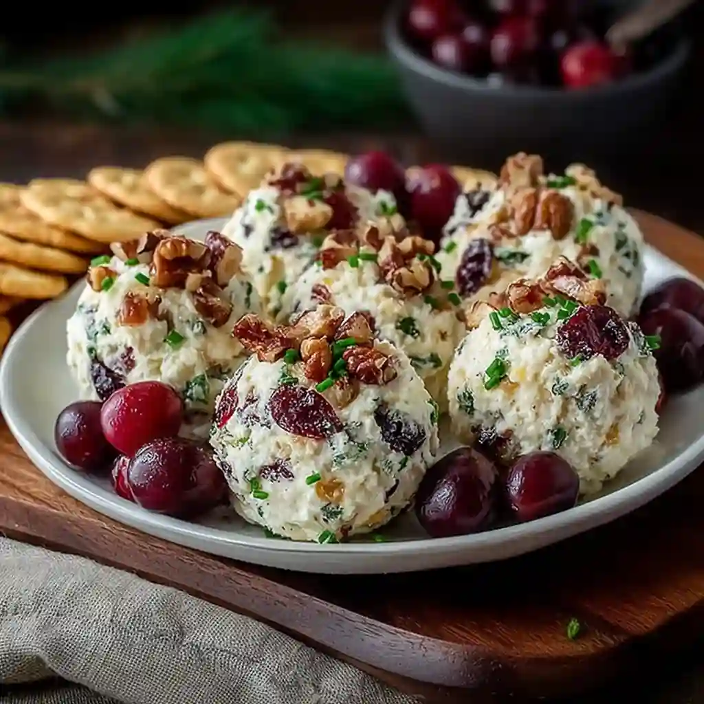  Ingredients for cranberry pecan cheese bites including cream cheese, cheddar, and chopped nuts on a marble counter.
